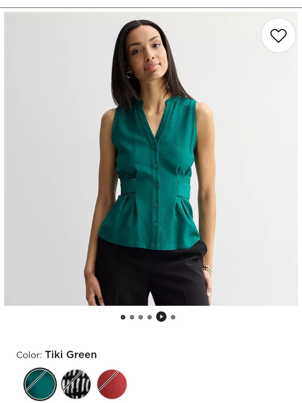 Nine West Tiki Green Sleeveless Button-Front Peplum Top